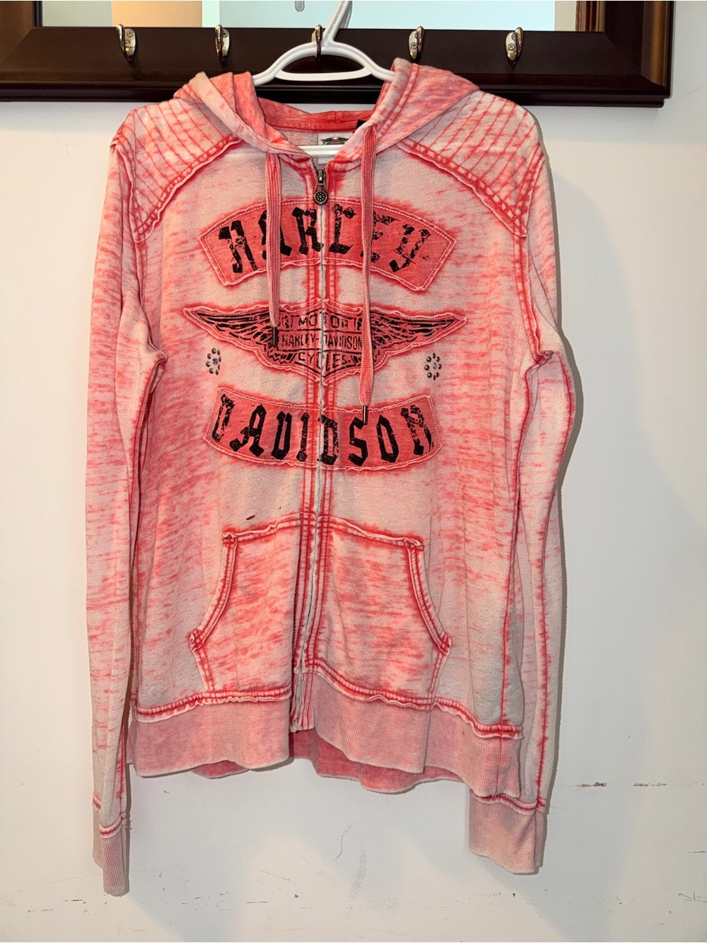 Harley-Davidson Faded Red burnout wash Zip Hoodie Size XL